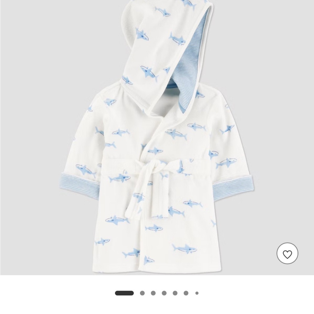 White Hooded Baby Robe with Blue Shark Print